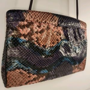 Vntg 80s Varon Genuine Python Snakeskin Multicolor Crossbody Shoulder Bag Clutch